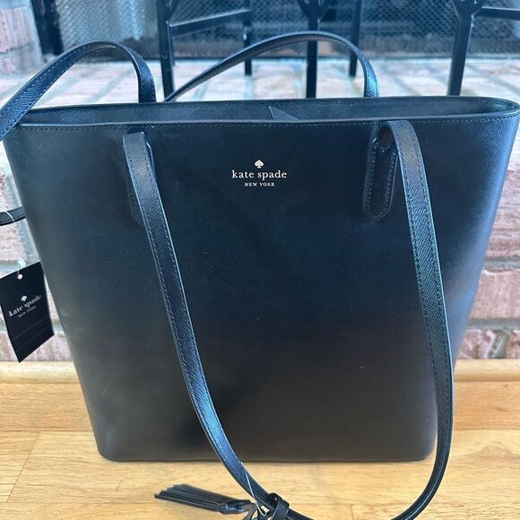 Kate Spade Black Structured Leather Tote - Picture 1 of 7